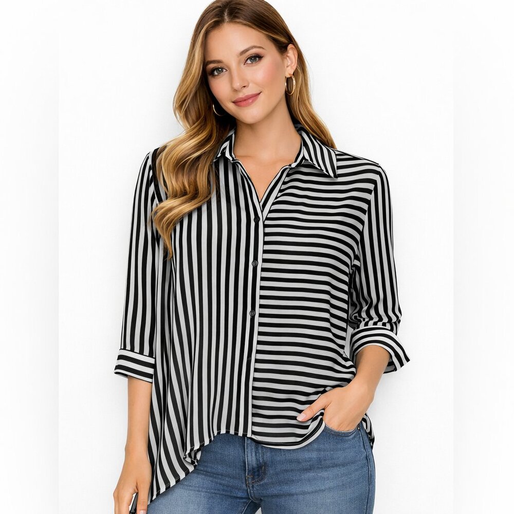 Chico's Black and White Striped Blouse